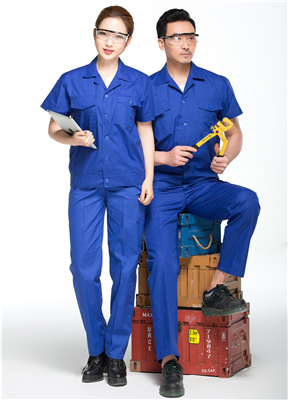 工程服訂做系扣純藍色短袖工地耐磨廠服車間勞保服